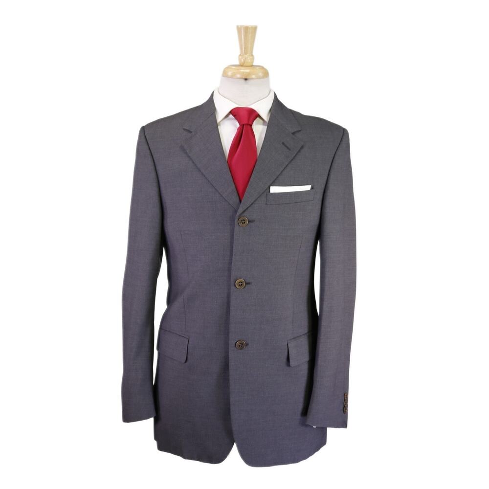Versace Versus Vintage Mens Solid Gray 3-Btn Wool Suit 38R